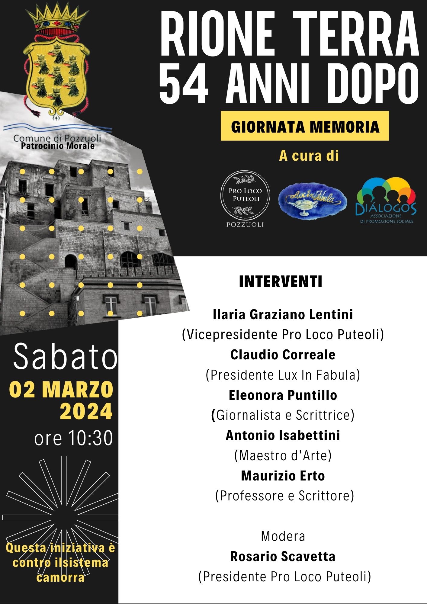 “Rione Terra: 54 anni dopo” -2 marzo 2024, ore 10:30 evento a Palazzo Migliaresi